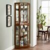 6 Shelf Corner Curio Display Cabinet With Lights, Mirrors And Adjustable Shelves (E26 Light Bulb Not Included) - Walnut - Image 2