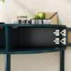 Boho Rattan Semi Circle End Table With Sliding Rattan Door, Elegant Entryway Console With Storage And Bottom Shelf - Antique Green - Image 10