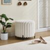 Upholstered Round Pouf Ottoman Foot Rest With - Beige - Image 6