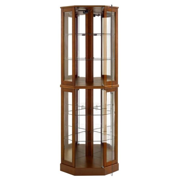 6 Shelf Corner Curio Display Cabinet With Lights, Mirrors And Adjustable Shelves (E26 Light Bulb Not Included) - Walnut