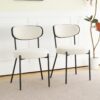 Boucle Modern Kitchen Dining Chair With Bentwood Ash Veneer Back And Black Metal Legs, (Set of 2) - Cream - Image 4