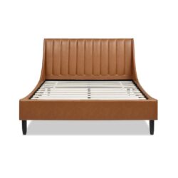 Aspen - Queen Vertical Tufted Modern Headboard Platform Bed Set - Caramel Tan Brown