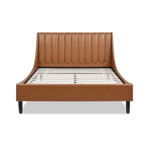 Aspen - Queen Vertical Tufted Modern Headboard Platform Bed Set - Caramel Tan Brown