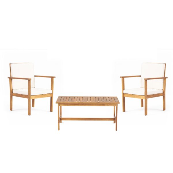 3 Piece Patio Set With Slatted Design, 2 Club Chairs And Coffee Table - Brown