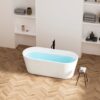 Freestanding Bathtub, Modern & Contemporary Design Soaking Tub With Brushed Nickel Pop-Up Drain And Minimalist Design Overflow - White - Image 4