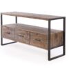 Reclaimed Wood Media TV Console Table With 3 Drarwer, Open Shelf - Antique Gray - Image 4