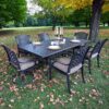Rectangular 7 Piece 85.83" Long Aluminum Dining Set With Cushions - Antique Brown - Image 2