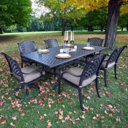 Rectangular 7 Piece 85.83" Long Aluminum Dining Set With Cushions - Antique Brown