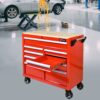 9 Drawer Multifunctional Steel Tool Cart With Wheels And Wooden Top - Red - Image 2