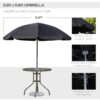 Outsunny - 6 Piece Patio Dining Set For 4 With Umbrella, Outdoor Table And Chairs With 4 Folding Dining Chairs & Round Glass Table For Garden, Backyard And Poolside - Black - Image 8