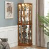 6 Shelf Corner Curio Display Cabinet With Lights, Mirrors And Adjustable Shelves (E26 Light Bulb Not Included) - Oak - Image 6