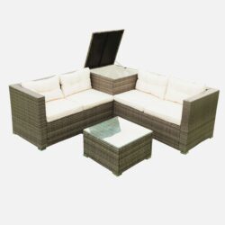 4 Piece Patio Sectional Wicker Rattan Outdoor Furniture Sof Set With Storage Box - Gray / Creme