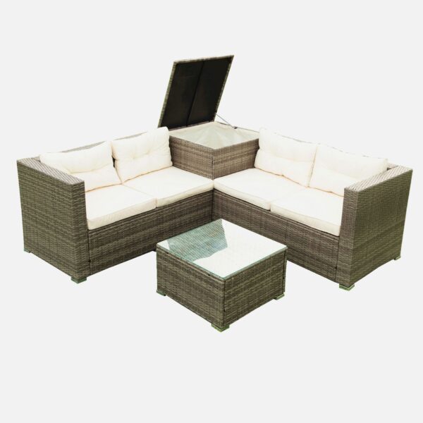 4 Piece Patio Sectional Wicker Rattan Outdoor Furniture Sof Set With Storage Box - Gray / Creme