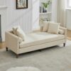 Chenille Upholstered Chaise Lounge With Nailheads, Sleeper Sofa Couch With 4 Throw Pillows & 2 Bolsters, Daybed With Rubberwood Legs - Beige - Image 6