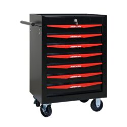 Rolling Metal Tool Chest With 7 Drawers, Steel Storage Cabinet With Ball Bearing Slides - Black / Red