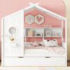 Twin Size House Bed With Trundle, Modern Design For Kids With Storage Shlef - White - Image 20