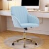 Adjustable Office Chair, Ergonomic Swivel Chair With Golden Base, Comfortable For Long Sitting - Baby Blue - Image 2