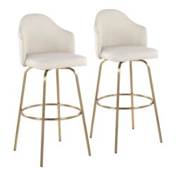 Ahoy - Contemporary Fixed Height Bar Stool Round Gold Footrest (Set of 2) - Cream / Gold
