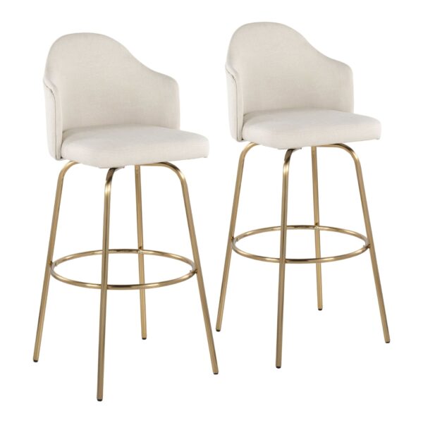 Ahoy - Contemporary Fixed Height Bar Stool Round Gold Footrest (Set of 2) - Cream / Gold