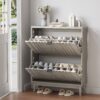 Shoe Cabinet With 2 Flip Drawers, Fluted Shoe Storage Cabinet For Entryway, Free Standing Shoe Storage Organizer With Wave Doors For Heels, Boots, Slippers In Hallway, Living Room - Gray - Image 2