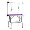 Folding Dog Pet Grooming Table Stainless Steel Frame Rubber Mat On Board With Adjustable Arm And Clamps Pet Dog Cat Grooming Table - Purple - Image 3