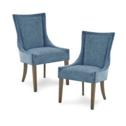 Dining Side Chair, High Back Upholstered Multi-Hued Fabric (Set of 2) - Blue