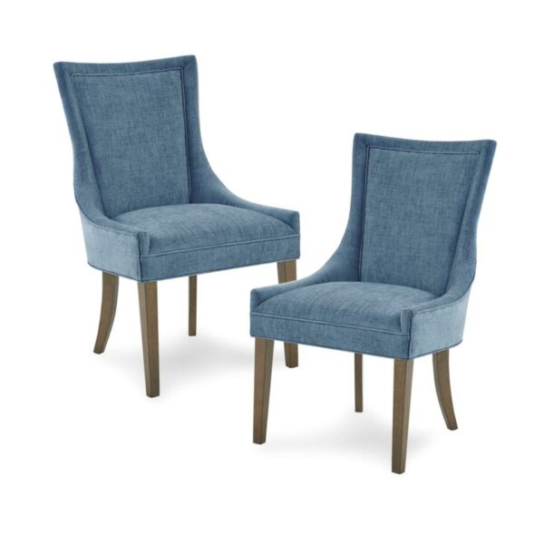 Dining Side Chair, High Back Upholstered Multi-Hued Fabric (Set of 2) - Blue