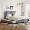 Queen Platform Contemporary Upholstered Bed With Drawers, Trundle - Gray - Image 12