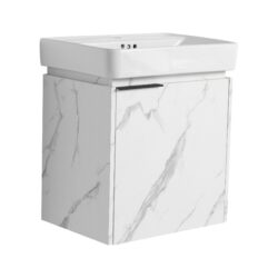 Wall Mounted Bathroom Vanity With Ceramic Sink And Storage Cabinet - Carrara White