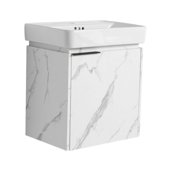 Wall Mounted Bathroom Vanity With Ceramic Sink And Storage Cabinet - Carrara White