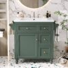 Bathroom Vanity With Top Sink, Modern Bathroom Storage Cabinet & 2 Drawers And A Tip-Out Drawer, Single Sink Bathroom Vanity - Green - Image 3