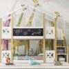 Twin Over Twin House Bunk Bed With White Storage Staircase And Blackboards - White - Image 20