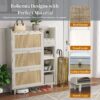 Natural Bohemia Style Shoe Cabinet, Shoe Rack Cabinet With 3 Rattan Flip Drawers, 3 Square Shelves And 1 Storage Drawer, Shoe Organizer With Mulit Storage Space And Hooks For Hallway, Entryway - White - Image 5