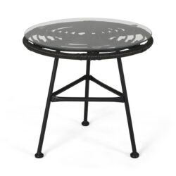 Petrichor - Outdoor Side Table With Tempered Glass And Steel Frame - Gray