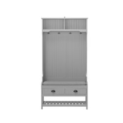 Modern 3 In 1 Hallway Hall Tree With Storage Drawers, Coat Rack, Shoe Rack Bench, And Cushion - Gray