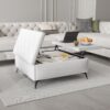 Modern Wood And Fabric Square Storage Ottoman Coffee Table With Lift - Top Design - Upholstered Bench For Living Room Organization - White - Image 2