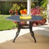 Outdoor Cast Aluminum Dining Table With Lattice Top And Umbrella Hole - Black - Image 4