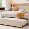Full Size Upholstered Daybed With Storage Armrests, Trundle And Latest Integrated Bluetooth Audio System, Teddy Fleece - Beige - Image 15