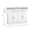 Homcom - Rolling Kitchen Island With Storage, Portable Kitchen Cart With Stainless Steel Top, 2 Drawers, Spice, Knife And Towel Rack And Cabinets - White - Image 3