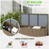 Outsunny - 83 Gallon Deck Box, Large Outdoor Storage Chest, Pe Wicker Trunk For Outside On Wheels For Garden Tools, Pool Toys & Patio Furniture Cushions - Brown - Image 6