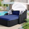 Outdoor Sunbed With Adjustable Canopy, Double Lounge, Daybed - Black / Blue - Image 4