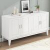 4 Door Sideboard Storage Cabinet With Door Shelf For Living Room And Dining Room, 2 Large Cabinets With Adjustable Shelf - White - Image 3