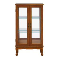 Curio Cabinet Lighted Curio Diapaly Cabinet With Adjustable Shelves And Mirrored Back Panel, Tempered Glass Doors (3 Tier), (E26 Light Bulb Not Included) - Oak