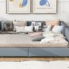 Queen & Twin Long Size Upholstered Platform Bed, Mother & Child Bed - Gray - Image 22