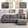 Multi Module Combination Style Sofa For Living Room And Other Lounge Spaces, Modern Minimalist Corduroy Combination Sofa With 2 Comfort Cushions With USB & C Charging Ports, 2 Sets - Gray - Image 5