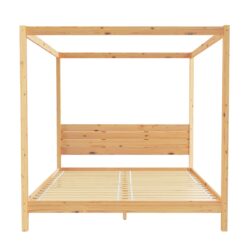 King Canopy Bed Frame Modern Minimalist Boho - Natural Pine