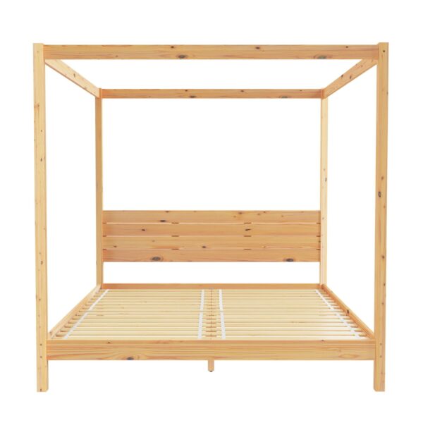 King Canopy Bed Frame Modern Minimalist Boho - Natural Pine