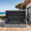 7 Piece Patio Furniture Set With Retractable Canopy Wicker Rattan Sectional Sofa Set Patio Furniture With Washable Cushions For Lawn, Garden, Backyard, Poolside Wicker And Cushion - Gray / Black - Image 6