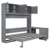 Queen Size Wall Murphy Bed With Desk And Storage Shelves And Big Cabinets - Gray - Image 2