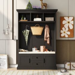 Hall Tree With 3 Hooks, Coat Hanger, Entryway Bench, Storage Bench, 3 In 1 Design, For Entrance, Hallway - Black